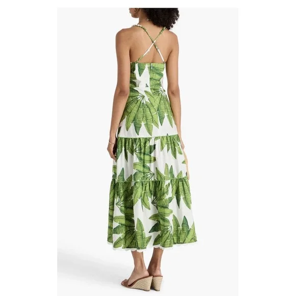 New‎ FARM RIO Off-White Palm Fan Midi Dress Size Large Cotton Sundress - Picture 5 of 13